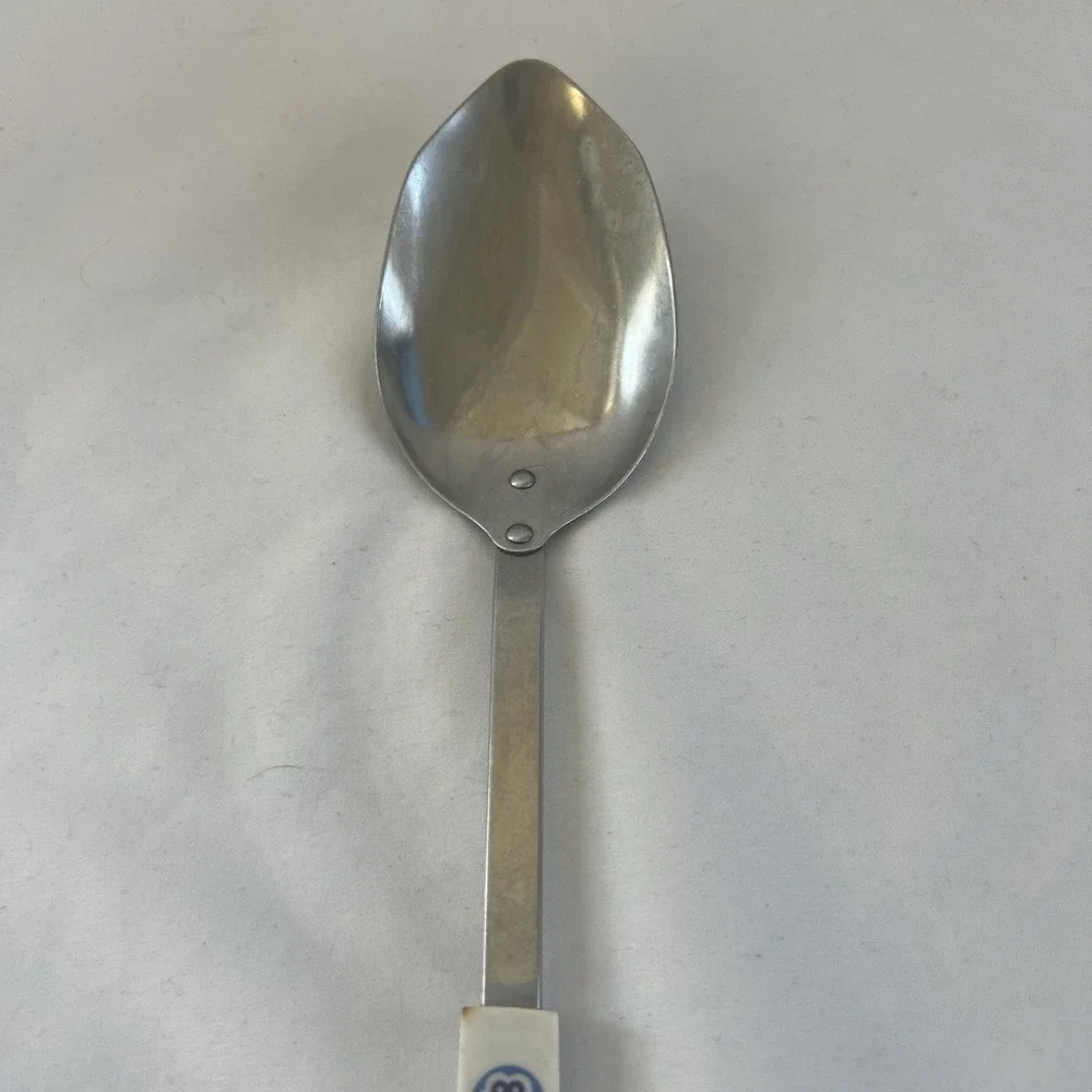 Vtg‎ Ace USA Stainless Large Serving Spoon Geometric Flower White Blue Purple